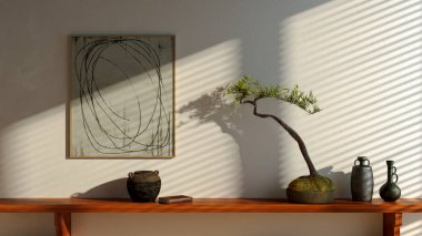 Büyük lüks, modern, parlak iç mekan. Oturma odası tasviri 3D canlandırma.