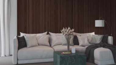 3D video görüntüleme modern modern tasarım. Evin içinde şık bir video klibi var.