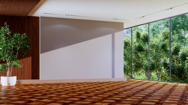 Büyük lüks, modern, parlak iç mekan. Oturma odası tasviri 3D canlandırma.