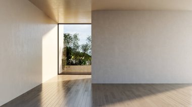 Büyük lüks, modern, parlak iç mekan. Oturma odası tasviri 3D canlandırma.