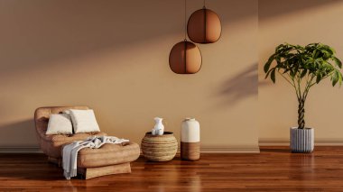 Büyük, lüks, modern, parlak iç mekânlar. Kitaplarla dolu oturma odası. 3 boyutlu tasvirler.