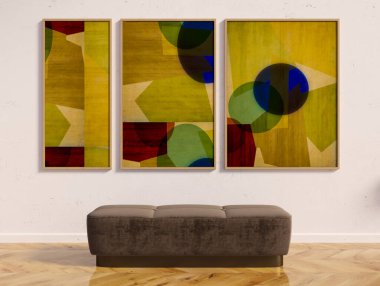 Büyük lüks, modern, parlak iç mekan. Oturma odası tasviri 3D canlandırma.