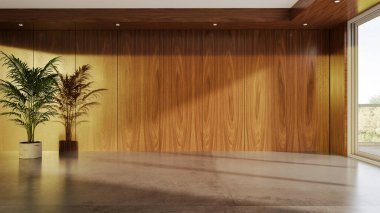 Büyük lüks, modern, parlak iç mekan. Oturma odası tasviri 3D canlandırma.