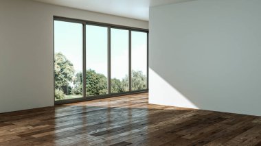 Büyük lüks, modern, parlak iç mekan. Oturma odası tasviri 3D canlandırma.