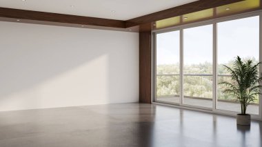 Büyük lüks, modern, parlak iç mekan. Oturma odası tasviri 3D canlandırma.