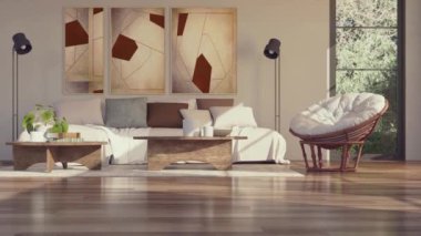 3D video görüntüleme modern modern tasarım. Evin içinde şık bir video klibi var.