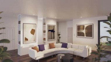 3D video görüntüleme modern modern tasarım. Evin içinde şık bir video klibi var.