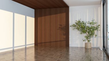 Büyük lüks, modern, parlak iç mekan. Oturma odası tasviri 3D canlandırma.