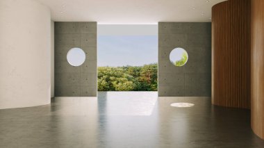 Büyük lüks, modern, parlak iç mekan. Oturma odası tasviri 3D canlandırma.