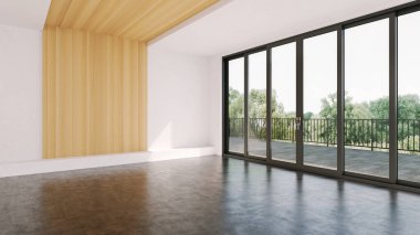 Büyük lüks, modern, parlak iç mekan. Oturma odası tasviri 3D canlandırma.