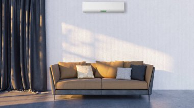 Büyük lüks, modern, aydınlık iç mekan. Klima modelleme çizimi 3D.