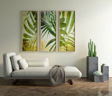 Büyük lüks, modern, parlak iç mekan. Oturma odası tasviri 3D canlandırma.