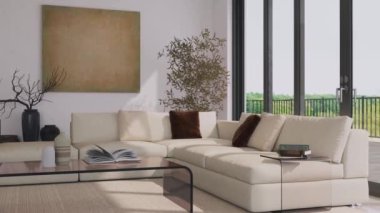 3D video görüntüleme modern modern tasarım. Evin içinde şık bir video klibi var.