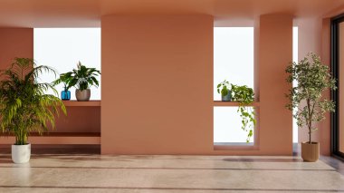 Büyük lüks, modern, parlak iç mekan. Oturma odası tasviri 3D canlandırma.