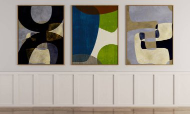 Büyük lüks, modern, parlak iç mekan. Oturma odası tasviri 3D canlandırma.