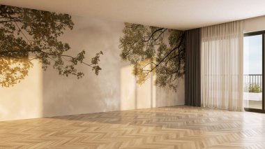 Büyük lüks, modern, parlak iç mekan. Oturma odası tasviri 3D canlandırma.