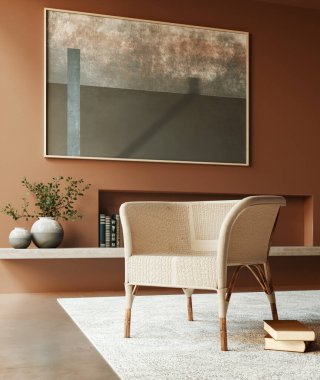 Büyük lüks, modern, parlak iç mekan. Oturma odası tasviri 3D canlandırma.