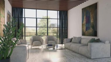 3D video görüntüleme modern modern tasarım. Evin içinde şık bir video klibi var.
