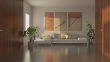 3D video görüntüleme modern modern tasarım. Evin içinde şık bir video klibi var.