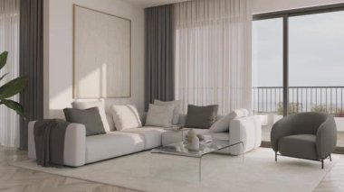 3D video görüntüleme modern modern tasarım. Evin içinde şık bir video klibi var.