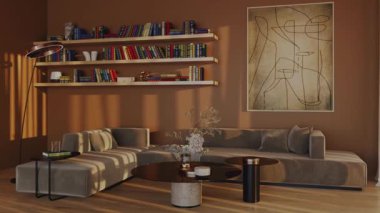 3D video görüntüleme modern modern tasarım. Evin içinde şık bir video klibi var.