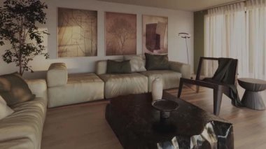 3D video görüntüleme modern modern tasarım. Evin içinde şık bir video klibi var.