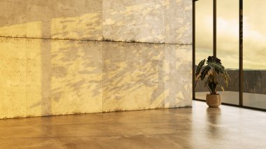 Büyük lüks, modern, parlak iç mekan. Oturma odası tasviri 3D canlandırma.