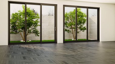 Büyük lüks, modern, parlak iç mekan. Oturma odası tasviri 3D canlandırma.