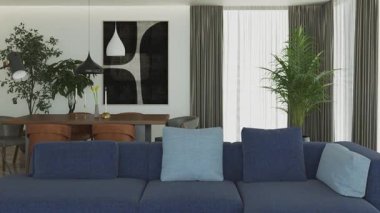 3D video görüntüleme modern modern tasarım. Evin içinde şık bir video klibi var.