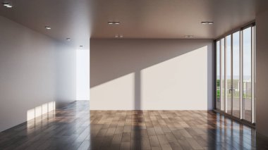 Büyük lüks, modern, parlak iç mekanlar. Oturma odası tasviri 3D görüntü vahşeti.