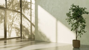 Büyük lüks, modern, parlak iç mekan. Oturma odası tasviri 3D canlandırma.