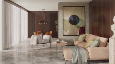 3D video görüntüleme modern modern tasarım. Evin içinde şık bir video klibi var.