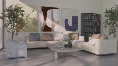 3D video görüntüleme modern modern tasarım. Evin içinde şık bir video klibi var.