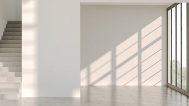 Büyük lüks, modern, parlak iç mekan 3D tasviri.