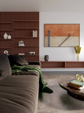 Büyük lüks, modern, parlak iç mekan 3D tasviri.