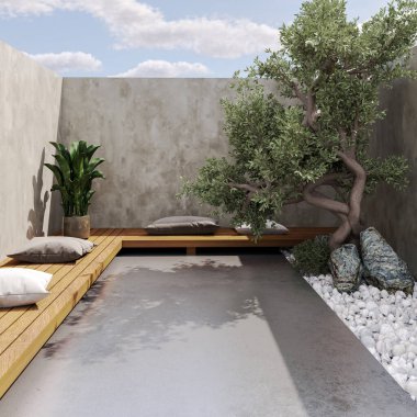 Büyük lüks, modern, parlak iç mekan 3D tasviri.