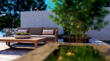 Büyük lüks, modern, parlak iç mekan. Oturma odası tasviri 3D canlandırma.