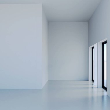 Büyük lüks, modern, parlak iç mekan. Oturma odası tasviri 3D canlandırma.