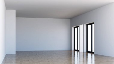 Büyük lüks, modern, parlak iç mekan. Oturma odası tasviri 3D canlandırma.