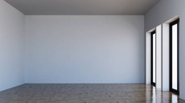 Büyük lüks, modern, parlak iç mekan. Oturma odası tasviri 3D canlandırma.