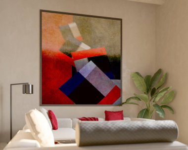 Büyük lüks, modern, parlak iç mekan. Oturma odası tasviri 3D canlandırma.