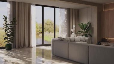 3D video görüntüleme modern modern tasarım. Evin içinde şık bir video klibi var.