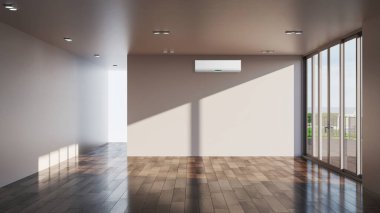 Büyük lüks, modern, aydınlık iç mekan. Klima modelleme çizimi 3D.