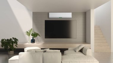 Büyük lüks, modern, aydınlık iç mekan. Klima modelleme çizimi 3D.