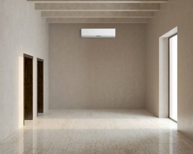 Büyük lüks, modern, aydınlık iç mekan. Klima modelleme çizimi 3D.