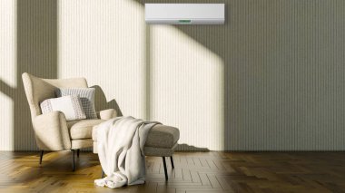 Büyük lüks, modern, aydınlık iç mekan. Klima modelleme çizimi 3D.