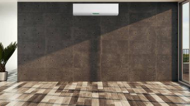 Büyük lüks, modern, aydınlık iç mekan. Klima modelleme çizimi 3D.