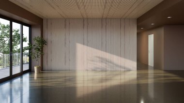 Büyük lüks, modern, parlak iç mekan. Oturma odası tasviri 3D canlandırma.