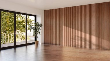 Büyük lüks, modern, parlak iç mekan. Oturma odası tasviri 3D canlandırma.