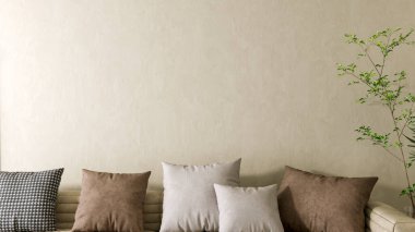 Büyük lüks, modern, parlak iç mekan. Oturma odası tasviri 3D canlandırma.